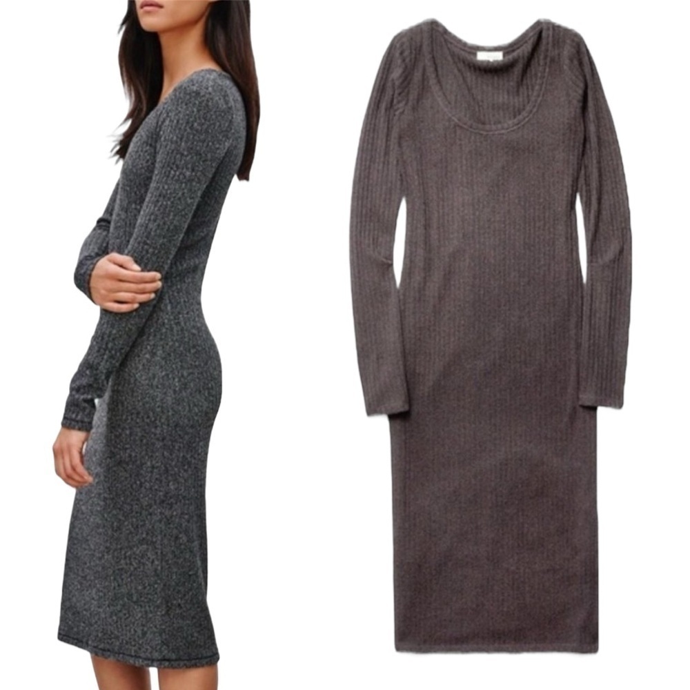 𝅺WILFRED Free | Anouck Brown Ribbed Long Sleeve Dress Size Small